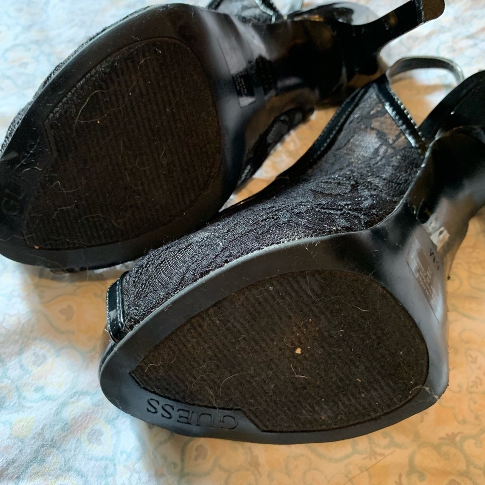 GUESS Black Patent Leather Lace Platform Stilettos
